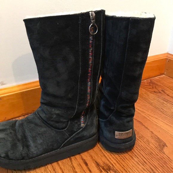 Ugg Hayden Rainbow Zipper Youth Black Tall Boots - Picture 3 of 8
